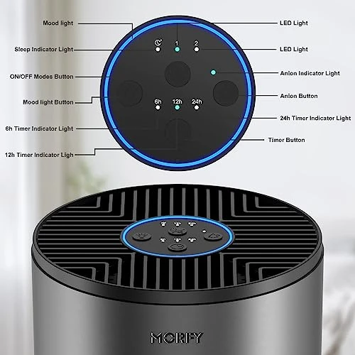 MORFY Air Purifiers For Bedroom Home With H13 True HEPA Air Filter For Smoke, Dust, Pet Dander, Odors, Pollen, Quiet Air Cleaner(Metallic Black + Gray) 6 MORFY Air Purifiers For Bedroom Home With H13 True HEPA Air Filter For Smoke, Dust, Pet Dander, Odors, Pollen, Quiet Air Cleaner(Metallic Black + Gray) - Image 6