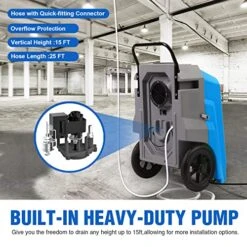 MOUNTO 180Pints LGR Industrial Dehumidifier With Pump And Drain Hose, Portable Dehumidifier With Wheels For Home, Basements, Garages, And Job Sites.