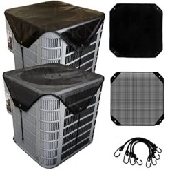 MODERN WAVE - 2 (Two) Central Air Conditioner Covers For Outside Units 36 X 36 Inch - 1 (One) Top Universal Mesh Cover And 1 (One) Winter Waterproof Outdoor AC Defender Cover (Black, 36" X 36")