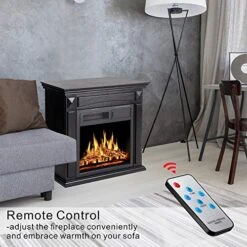 JAMFLY Electric Fireplace Mantel Package Wood Surround Firebox Freestanding Corner Fireplace Infrared Quartz Heater Adjustable Led Flame, W/Logs, Remote Control, 750W-1500W, Black -Solo Stoves Shop 51ZTMtmIgxL