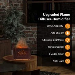 PLUWEL Flame Aroma Diffuser Humidifier,Auto-Off 300ml Essential Oil Diffuser For Large Room, Adjustable Brightness Air Humidifier With Timer For Home Office Spa Gym (Wood Grain) -Solo Stoves Shop 51ZVE9deOKL