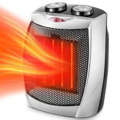 Kismile Small Space Heater Electric Portable Heater Fan For Home And Office Ceramic Fan Heaters With Adjustable Thermostat, 750W/1500W (8.1 Inch, Silver)