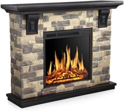 R.W.FLAME Electric Fireplace Mantel Package, 48 Inch Freestanding Stone Fireplace Heater TV Stand With Remote Control, 7 Flame Brightness Settings, 750W/1500W… -Solo Stoves Shop 51a42xbekL. AC