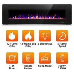 Crzoe Electric Fireplace, Recessed And Wall Mounted Fireplace Heater With Remote Control, Timer, Adjustable Flame Color And Speed, 750w/1500w Electric Fireplace Inserts -Solo Stoves Shop 51btpAdl0qL