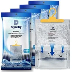 Dry & Dry 4 Pack [Net 14 Oz/Pack] Premium Hanging Moisture Absorbers To Control Excess Moisture For Basements, Closets, Bathrooms, Laundry Rooms. - Ultra Strong Moisture Absorbers