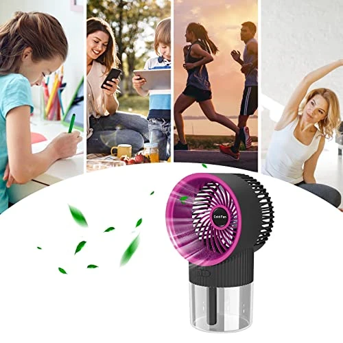 Hopwin Water Cooling Fan Usb Fan Desktop Turbine Spray Humidification, Rechargeable Cooler Spray Humidifier For Dorm Office Desktop, Portable Electric Fan For Family (Black) 3 Hopwin Water Cooling Fan Usb Fan Desktop Turbine Spray Humidification, Rechargeable Cooler Spray Humidifier For Dorm Office Desktop, Portable Electric Fan For Family (Black) - Image 3