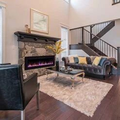 Xbeauty 60" Electric Fireplace In-Wall Recessed And Wall Mounted 1500W Fireplace Heater And Linear Fireplace With Timer/Multicolor Flames/Touch Screen/Remote Control (Black) -Solo Stoves Shop 51dWVckV2mL