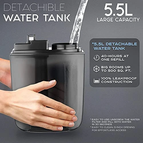 Humidifier For Large Room, Home, Humidifier For Bedroom - Large Capacity 5.5L - Warm & Cool Mist Humidifier, Ultrasonic Humidifiers 3 Humidifier For Large Room, Home, Humidifier For Bedroom - Large Capacity 5.5L - Warm & Cool Mist Humidifier, Ultrasonic Humidifiers - Image 3