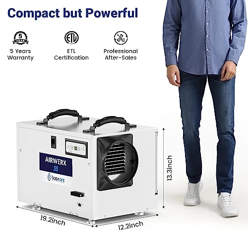 BaseAire Basement Crawl Space Dehumidifier 113 Pint With Continuous Drain Hose, Compact Commercial Industrial Home Dehumidifiers For Basements Crawlspace Garage Attic Whole House, 5 Years Warranty 3 BaseAire Basement Crawl Space Dehumidifier 113 Pint With Continuous Drain Hose, Compact Commercial Industrial Home Dehumidifiers For Basements Crawlspace Garage Attic Whole House, 5 Years Warranty - Image 3