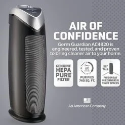 Germ Guardian Air Purifier With HEPA 13 Filter, For Home, Bedroom, Allergies, Pet Hair, Removes 99.97% Of Pollutants, Covers Large Room Up To 740 Sq. Foot Room In 1 Hr, 22", Gray, AC4820