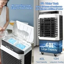 BeiLiHe Portable Evaporative Air Cooler, 3 Speeds Cooling Fan With 4 Ice Box, 120°Oscillation Swamp Cooler With 4 Universal Wheel, 40L Water Tank, Mechanical & Remote Control (Color : Mechanical) 10 BeiLiHe Portable Evaporative Air Cooler, 3 Speeds Cooling Fan With 4 Ice Box, 120°Oscillation Swamp Cooler With 4 Universal Wheel, 40L Water Tank, Mechanical & Remote Control (Color : Mechanical) -Solo Stoves Shop 51hGeJBq18L