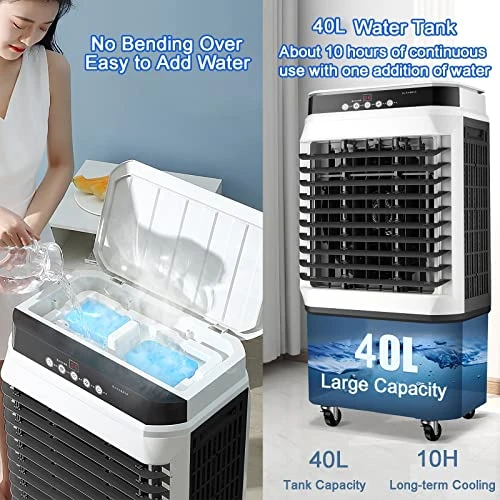 BeiLiHe Portable Evaporative Air Cooler, 3 Speeds Cooling Fan With 4 Ice Box, 120°Oscillation Swamp Cooler With 4 Universal Wheel, 40L Water Tank, Mechanical & Remote Control (Color : Mechanical) 4 BeiLiHe Portable Evaporative Air Cooler, 3 Speeds Cooling Fan With 4 Ice Box, 120°Oscillation Swamp Cooler With 4 Universal Wheel, 40L Water Tank, Mechanical & Remote Control (Color : Mechanical) - Image 4