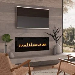 60" Electric Fireplace, Cool To The Touch Fireplace Heater, Recessed And Wall Mounted Fireplaces With Timer Remote Control Adjustable Flame Color, Black -Solo Stoves Shop 51iE33OaeL. AC