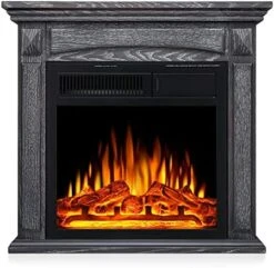 R.W.FLAME Electric Fireplace Mantel Wooden Surround Firebox, Freestanding Fireplace, Home Space Heather, Adjustable Led Flame, Remote Control,750W/1500W,Pearl White -Solo Stoves Shop 51joKBPy5sL. AC