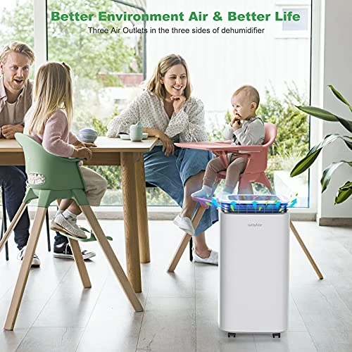 Waykar 2500 Sq. Ft Home Dehumidifier With Drain Hose For Bedrooms, Basements, Bathrooms, And Laundry Rooms - With Intelligent Touch Control And 3 Air Outlets, 24 Hr Timer, And 0.58 Gallon Water Tank 2 Waykar 2500 Sq. Ft Home Dehumidifier With Drain Hose For Bedrooms, Basements, Bathrooms, And Laundry Rooms - With Intelligent Touch Control And 3 Air Outlets, 24 Hr Timer, And 0.58 Gallon Water Tank - Image 2