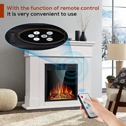R.W.FLAME Electric Fireplace Mantel Wooden Surround Firebox, Freestanding Fireplace, Home Space Heather, Adjustable Led Flame, Remote Control,750W/1500W,Pearl White -Solo Stoves Shop 51lTZvEwFDL