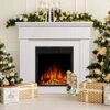 JAMFLY Electric Fireplace Mantel Package Wooden Surround Firebox TV Stand Free Standing Electric Fireplace Heater With Logs, Adjustable Led Flame, Remote Control, 750W-1500W, Lvory White…