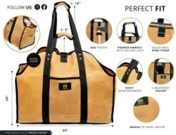 Firewood Carrier Waxed Canvas Tote Bag - Log Carrier For Firewood Heavy Duty Tote Extra Large- 20oz Waxed Canvas Wood Carrier For Firewood With Handles - Firewood Holder Indoor Log Bag For Fireplace -Solo Stoves Shop 51oSBCVkCKL