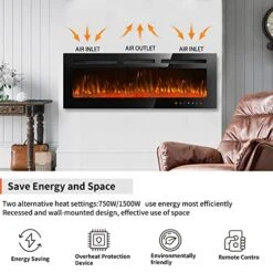 DANSION 60 Inch Electric Fireplace Insert With Remote, Recessed Realistic Fire Place 12 Color Flame, Wall Mounted Slim Fireplace Heater For Indoor Home Living Room -Solo Stoves Shop 51omccEzvSL