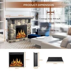 R.W.FLAME Electric Fireplace Mantel Package, 48 Inch Freestanding Stone Fireplace Heater TV Stand With Remote Control, 7 Flame Brightness Settings, 750W/1500W… -Solo Stoves Shop 51q7XGm48jL