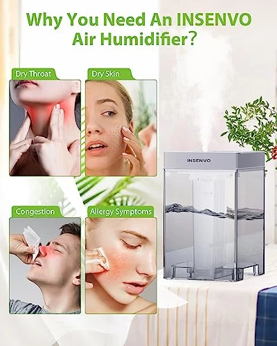 INSENVO Humidifier 7.5L For Large Bedroom, Top Fill& Anti-leak Design, Ultrasonic Cool Mist Air Humidifers Indoor For Baby&Plants, Disassemble&Clean Easily, Visualized Water Tank, Auto Shut-off, Grey 3 INSENVO Humidifier 7.5L For Large Bedroom, Top Fill& Anti-leak Design, Ultrasonic Cool Mist Air Humidifers Indoor For Baby&Plants, Disassemble&Clean Easily, Visualized Water Tank, Auto Shut-off, Grey - Image 3