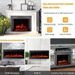 CharaVector Electric Fireplaces-60 Inch-Recessed And Wall Mounted Fireplace- Insert Heater LED Fire Place-Remote Control & Touch Screen -Solo Stoves Shop 51sPiuUV7SL