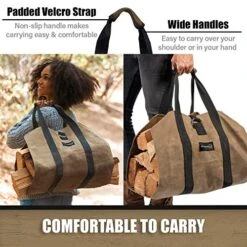 Log Carrier For Firewood - Waxed Canvas Log Carrier Tote - Heavy Duty Wood Carrier For Fireplace – Best Bag For Carrying Wood At Home Or Camping By Outdoor 360 - Firewood Carrier With Handles -Solo Stoves Shop 51sQU1tEKxL