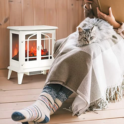 HOMCOM Electric Fireplace Heater, Freestanding Fireplace Stove With Realistic LED Log Flames And Overheating Safety Protection, 1400W, White 2 HOMCOM Electric Fireplace Heater, Freestanding Fireplace Stove With Realistic LED Log Flames And Overheating Safety Protection, 1400W, White - Image 2