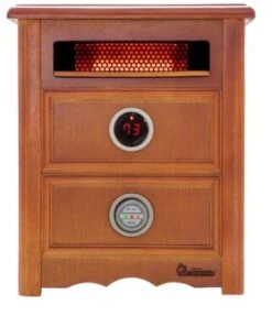 Dr Infrared Heater DR999, 1500W, Advanced Dual Heating System With Nightstand Design, Furniture-Grade Cabinet, Remote Control, Cherry
