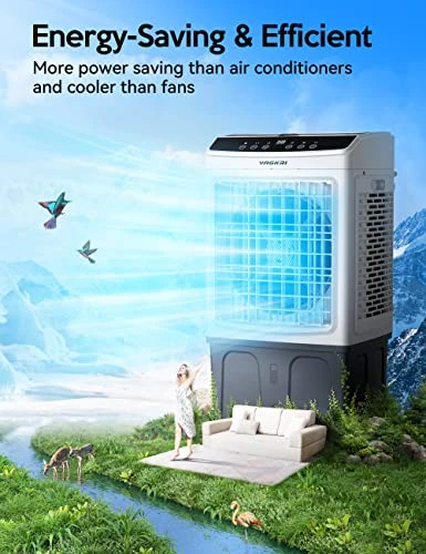 VAGKRI Evaporative Air Cooler, 2200CFM Swamp Cooler, 120°Oscillation Air Cooler With Remote Control, 24H Timer, 3 Modes & Wind Speeds For Outdoor Indoor Use, 9.2Gallon 5 VAGKRI Evaporative Air Cooler, 2200CFM Swamp Cooler, 120°Oscillation Air Cooler With Remote Control, 24H Timer, 3 Modes & Wind Speeds For Outdoor Indoor Use, 9.2Gallon - Image 5