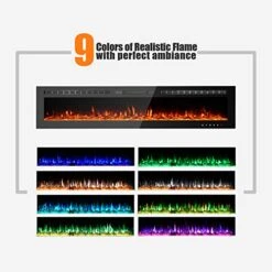 GMHome 80 Inches Wall Recessed Electric Fireplace Wall Mounted In-Wall Built Heater, Log Sets & Crystals, 9 Changeable Colors, With Remote, 1500W Fireplace, Black -Solo Stoves Shop 51v6V9w0i9L