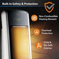 Lasko 29” Ceramic Tower Heater For Large Rooms, Whole Room Heating With Oscillation, Overheat Protection, Digital Display, Timer, Remote Control, 1500W, Black, 5586 -Solo Stoves Shop 51vqmHHx6qL