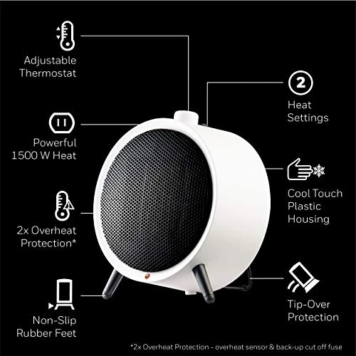 Honeywell HCE200W UberHeat Ceramic White Energy Efficient Space Saving Portable Heater With 2 Heat Settings & Adjustable Thermostat For Living Room, Bedroom, Office 4 Honeywell HCE200W UberHeat Ceramic White Energy Efficient Space Saving Portable Heater With 2 Heat Settings & Adjustable Thermostat For Living Room, Bedroom, Office - Image 4