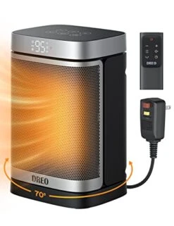 Dreo Space Heater, 2022 Upgraded For Bathroom And Indoor, Portable 1500W Ceramic Electric Heater, 40-95°F Digital Thermostat, 70°Oscillating, 5 Modes, Remote, 12h Timer, With ALCI Safety Plug