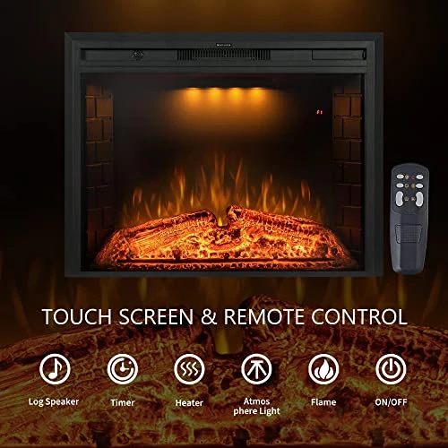 Benrocks 36'' Electric Fireplace Inserts, Recessed & Built In Wall Electric Fireplace Heater With Fire Crackling Sound, Adjustable Top Light & Flame Speed, Overheating Protection, 750/1500W Black 3 Benrocks 36'' Electric Fireplace Inserts, Recessed & Built In Wall Electric Fireplace Heater With Fire Crackling Sound, Adjustable Top Light & Flame Speed, Overheating Protection, 750/1500W Black - Image 3