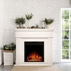 R.W.FLAME Electric Fireplace Mantel Wooden Surround Firebox, Freestanding Fireplace, Home Space Heather, Adjustable Led Flame, Remote Control,750W/1500W,Pearl White -Solo Stoves Shop 51xubzaLhbL. AC