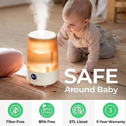 Homvana Small Humidifiers For Baby Bedroom Home, Cool Mist Top-Fill 3L 32H, Quiet 23dB (SilentSpray Tech), Kids Humidifier, Essential Oil Diffuser For Office, Plants, Nursery, BPA FREE, 7 Colors Light 3 Homvana Small Humidifiers For Baby Bedroom Home, Cool Mist Top-Fill 3L 32H, Quiet 23dB (SilentSpray Tech), Kids Humidifier, Essential Oil Diffuser For Office, Plants, Nursery, BPA FREE, 7 Colors Light - Image 3