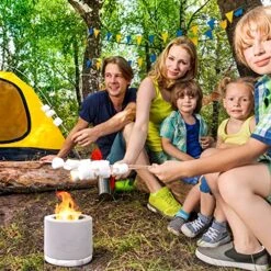 Concrete Tabletop Fire Pit Bowl - Table Top Portable Rubbing Alcohol Fireplace Indoor Outdoor Decor Long Time Burning Smokeless Odorless Smores Maker For Patio Balcony With Extinguisher