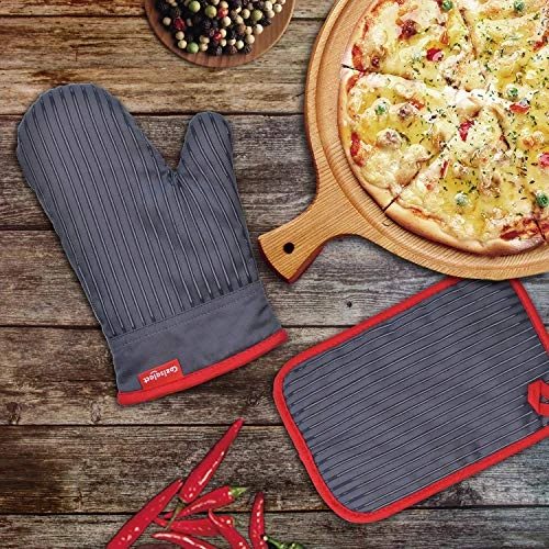 Coziselect Ofenhandschuhe, Hitzebeständige Topfhandschuhe Und Topflappen Set, Silikon Anti-Rutsch Design, Geeignet Für Kochen, Backen, Grillen, Grau 2 Coziselect Ofenhandschuhe, Hitzebeständige Topfhandschuhe Und Topflappen Set, Silikon Anti-Rutsch Design, Geeignet Für Kochen, Backen, Grillen, Grau - Image 2
