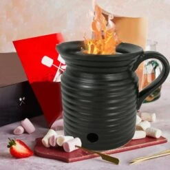 Hpoeude Black Ceramic Tabletop Fire Pit, Table Top Fire Pit, Mini Small Fire Pit Bowl, Outdoor Indoor Portable Fireplace